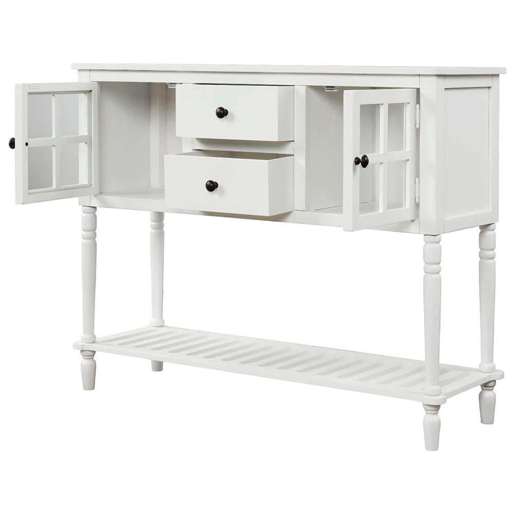 Lowestbest Farmhouse Buffet Sideboard, Wood Storage Cabinet with Bottom Shelf, Glass Console Table for Kitchen Room, White Lowestbest Farmhouse Buffet Sideboard, Wood Storage Cabinet with Bottom Shelf, Glass Console Table for Kitchen Room, White