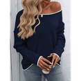 thumbnail image 4 of Pulls d'Automne pour Femmes 2025 Décontractés Col Rond Contraste Manches Longues Pulls Tricotés Hauts Bleu Marine P, 4 of 7