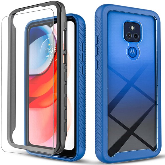 Motorola Moto G Play Case, Transparent Drop Proof Cover with [Tempered Glass Screen Protector] (Blue)
