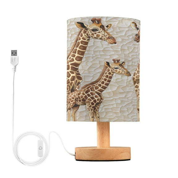 Giraffe Family and Tree Bedside Table Lamp Desk Warm Lights with USB Charging Port Cylinder LED Lamps for Bedroom Living Room Office