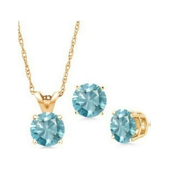 Paris Jewelry 18K Yellow Gold 2ct Aquamarine Round 18 Inch Necklace and Earrings Set Plated