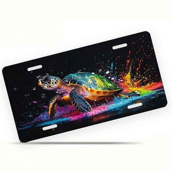 Color splashed Sea Turtle Funny Personalized License Plate Rust-proof Stainless Steel Metal License Plate Suitable For Men And Women 12.2" x 6.2"