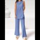 thumbnail image 4 of Conjunto de Dos Piezas para Mujer, Verano 2025, Camiseta Holgada Informal con Pantalones Anchos, Chándal A Juego. Azul XL, 4 of 7