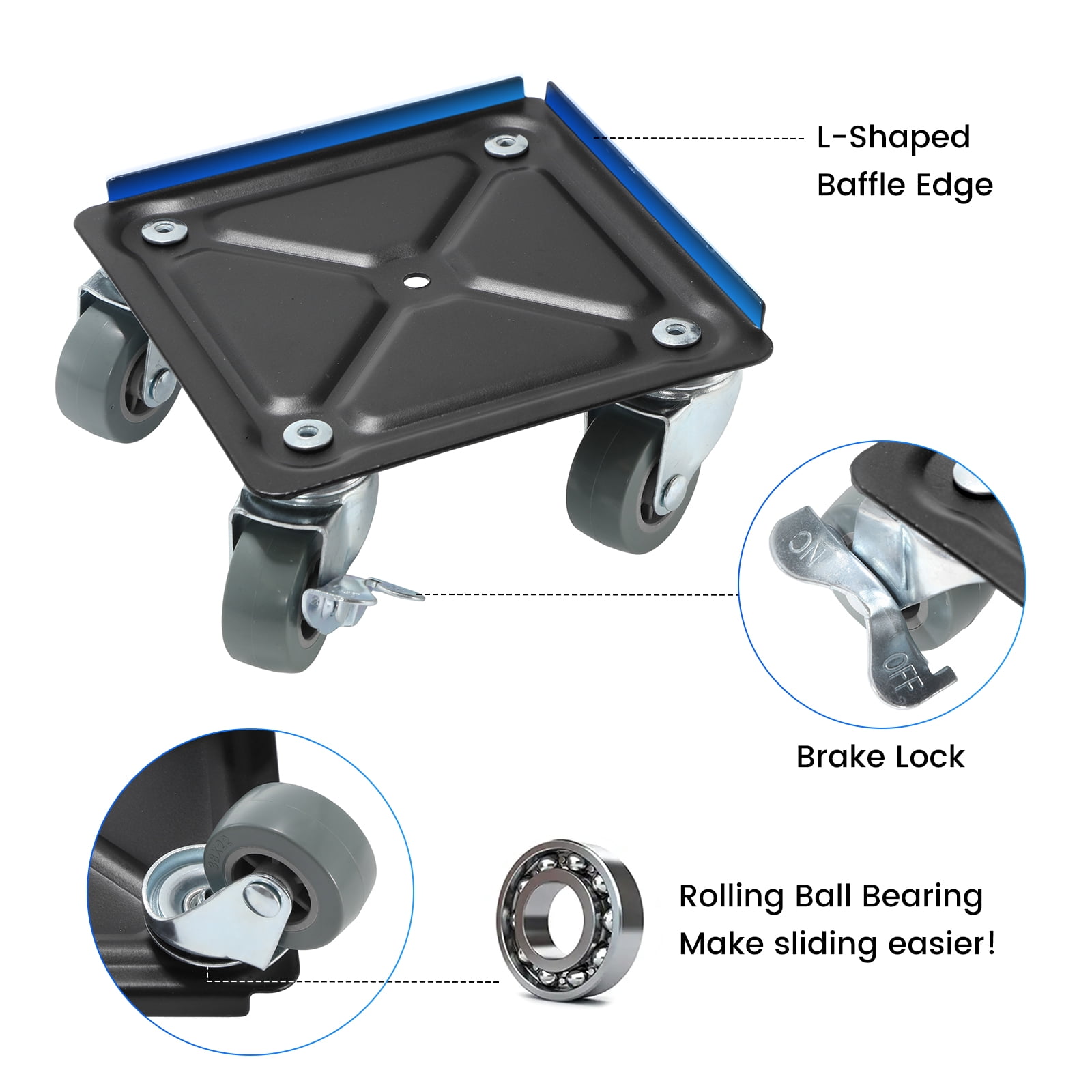Furniture Movers, Heavy Furniture Moving Dolly Sliders & Lifter Tool Set, 4 Universal Wheels, 5.3 in x 5.3 in, Black