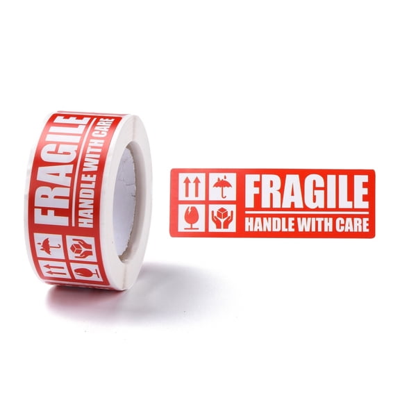 10 Roll Self-Adhesive Paper Warning Tag Stickers Rectangle with Word FRAGILE HANDLE WITH CARE Stickers Labels for Shipping and Packing Red 7.5x2.5x0.009cm 150pcs/roll