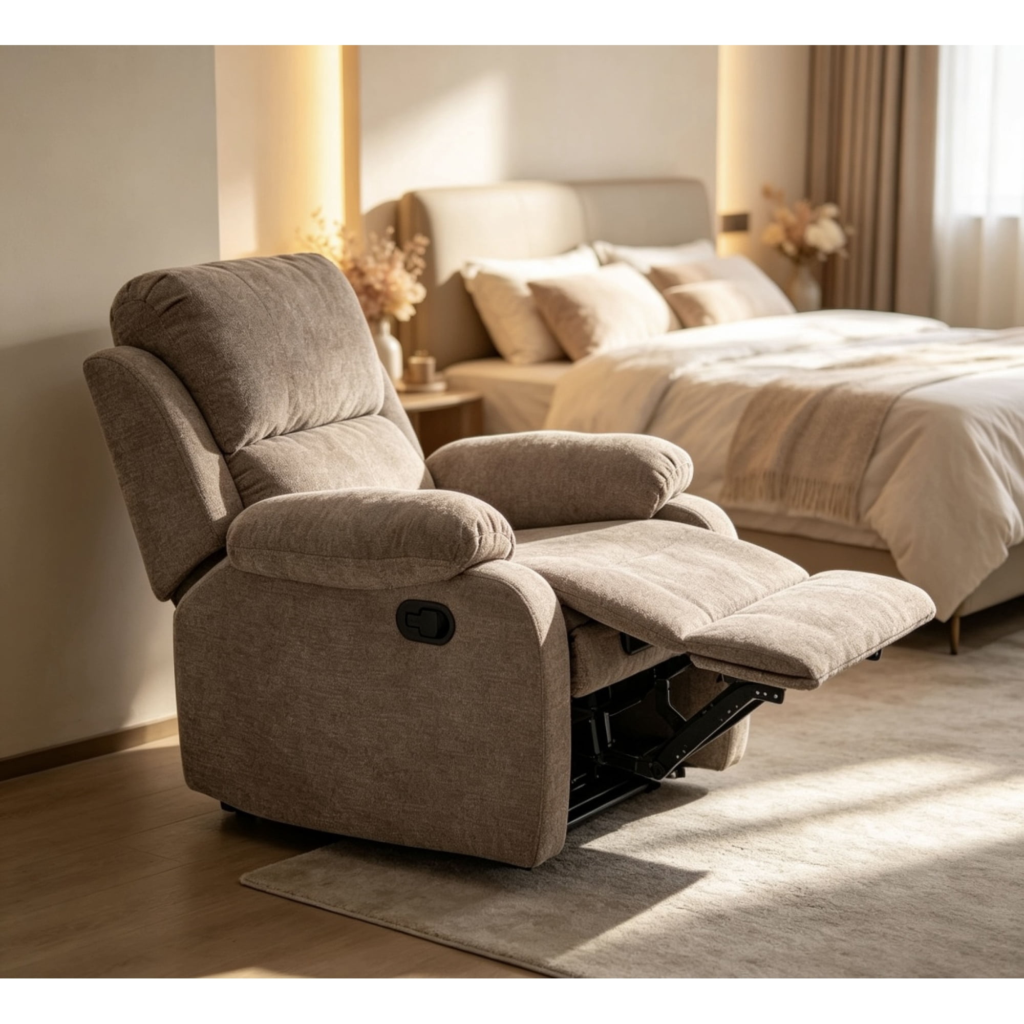 Leumius Recliner Chairs for Living Room, Manual Reclining Chair Single Sofa, Ergonomic Lounge Chair with Rocking Function,400LB Capacity, Adjustable 110°-170° Lounge Chair for Bedroom,Khaki