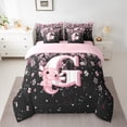 thumbnail image 2 of Manfei Girls Pink Monogrammed Bedding Comforter Set 7pcs, Personalized Letter G King Bedding Sets, Kawaii Axolotl Cherry Blossoms Bed Sheets, Super Cozy Room Decor, 2 of 8