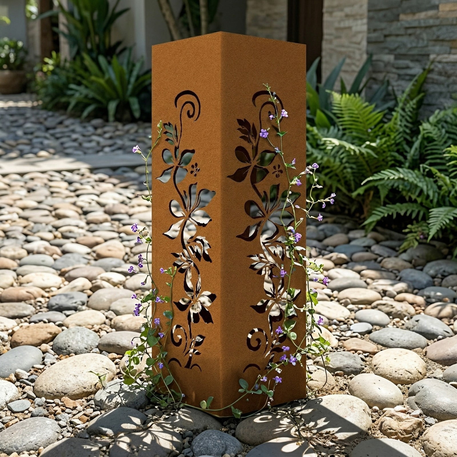 Rustic Pineapple Garden Column Outdoor Metal Sculpture, Modern Yard Statues, Decorative Light Cover, Patio Accent, Weather-Resistant Pineapple Column for Summer Garden, Pathway, Entryway, B