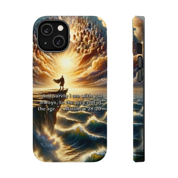 DistinctInk Tough Case for Apple iPhone 15 (6.1" Screen), Compatible with MagSafe Charging - "Matthew 28:20 - Ever-Present Assurance: I Am With You"