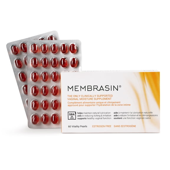 Membrasin Vitality Pearls Oral Supplement for Vaginal Dryness, Estrogen-Free Daily Supplement to Help Maintain Natural Lubrication, 60 Pills with SBA24®