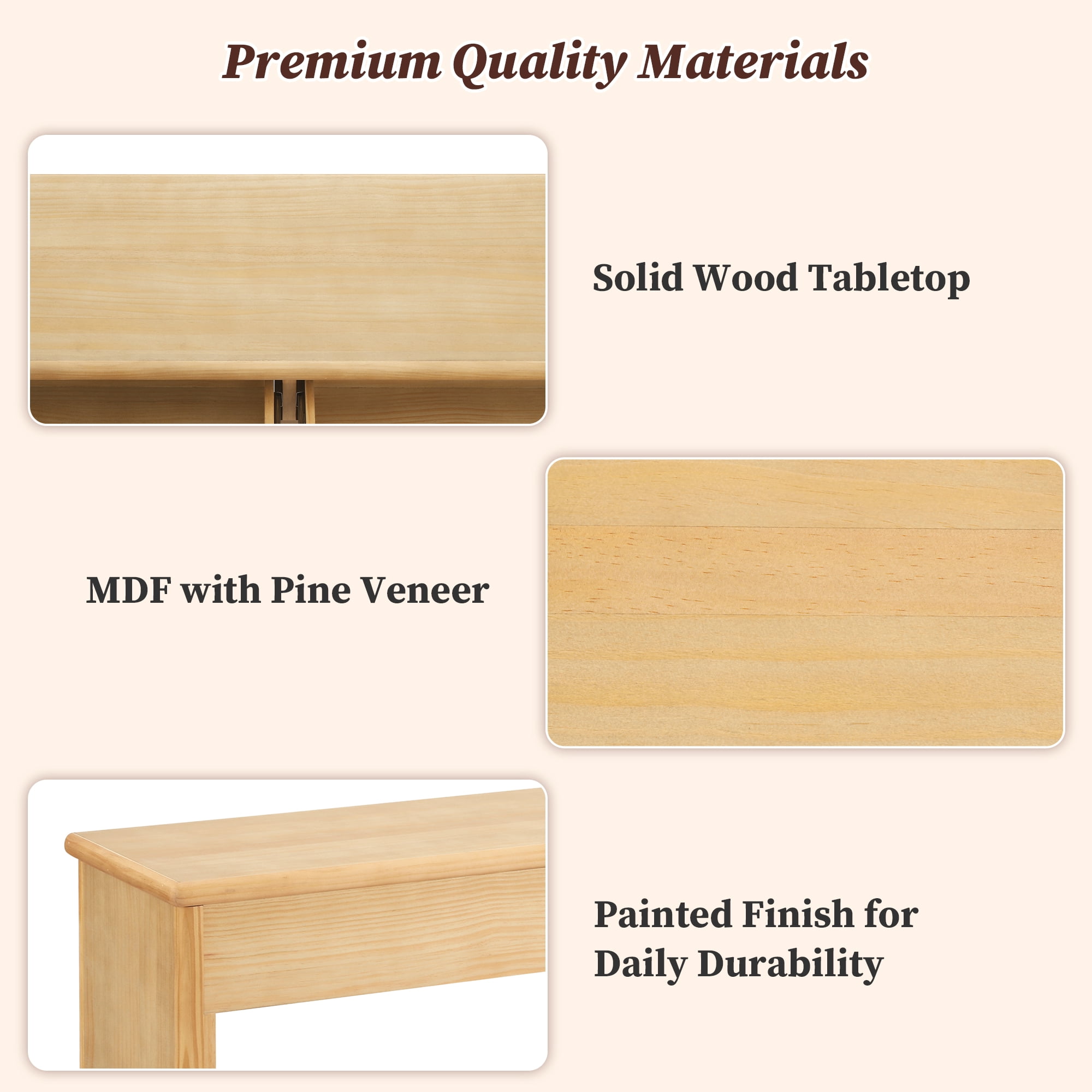Mintazer 55" Console Table with 2 Soft Close Drawers, Modern Fluted Semi-Circular Drawer Entryway Table with Open Bottom Shelf, Rounded Edge Sofa Table for Hallway Living Room, Natural