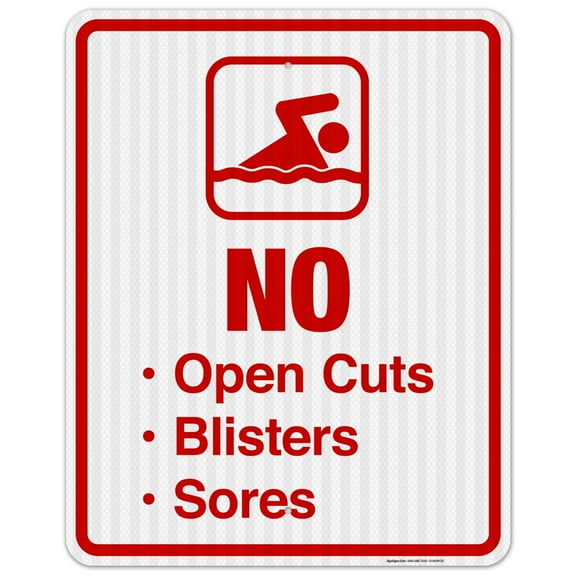 No Open Cuts Blisters Sores Sign, Pool Sign,