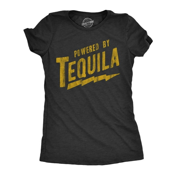Womens Powered By Tequila T Shirt Funny Liquor Lovers Drinking Tee for Ladies Womens Graphic Tees