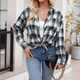 thumbnail image 4 of Xudanell Women Flannel Shacket Jacket Plaid Button Long Sleeve Shirt Fall clothes 2024 (Grey,L), 4 of 9