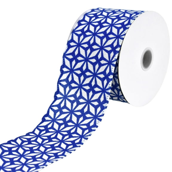 Homeford Christmas Crystal Pattern Faux Linen Wired Ribbon, 2-1/2-inch, 10-yard, Royal Blue