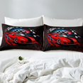 thumbnail image 3 of Erosebridal Cool Speed Racing Car Fitted Sheet Set Full, Neon Gradient Honeycomb Bed Set, Black Red, Microfiber 3 Pieces, 3 of 5