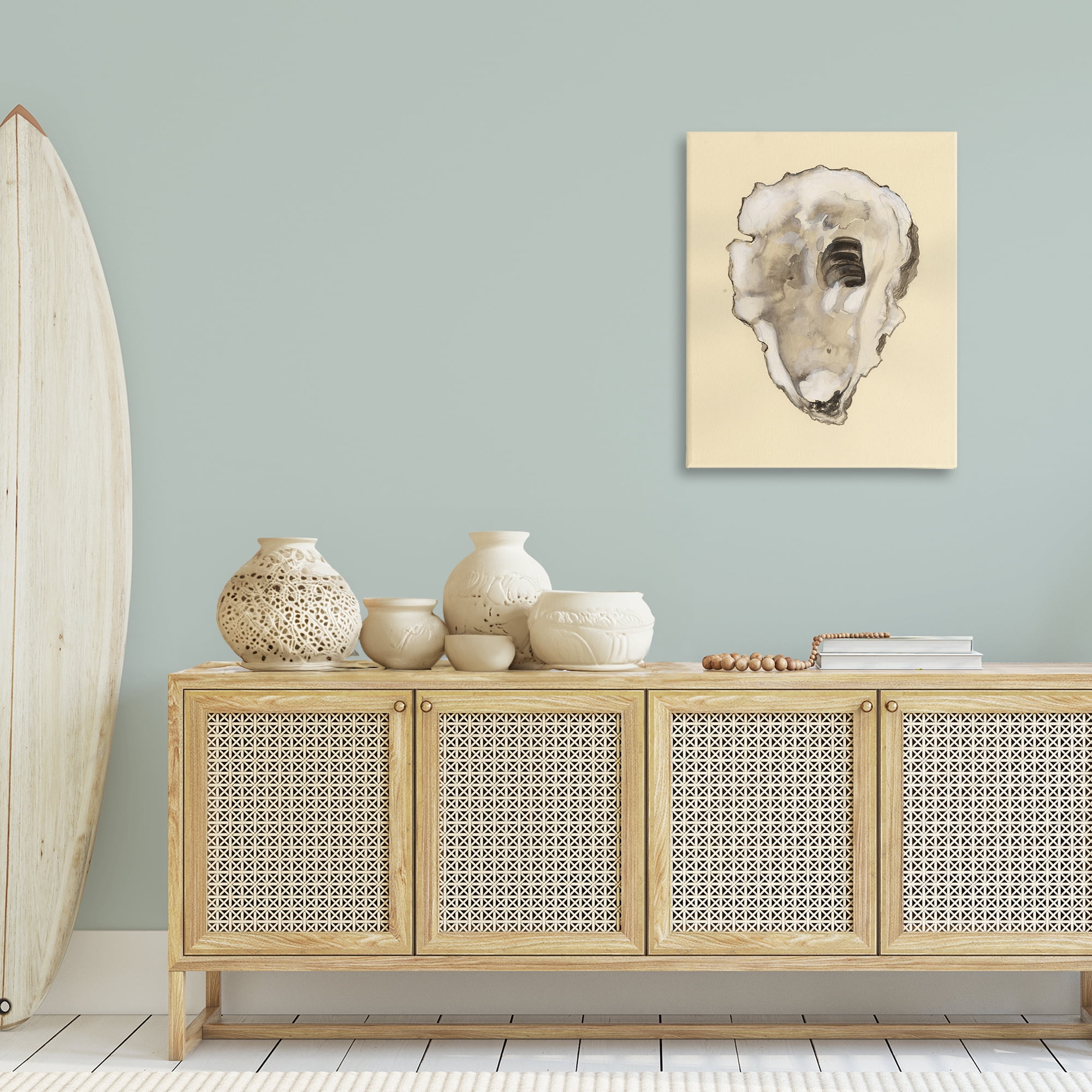 Stupell Industries Beige Oyster Shape Nautical & Beach Painting Wrapped Canvas Art Print Wall Art, 24 x 30