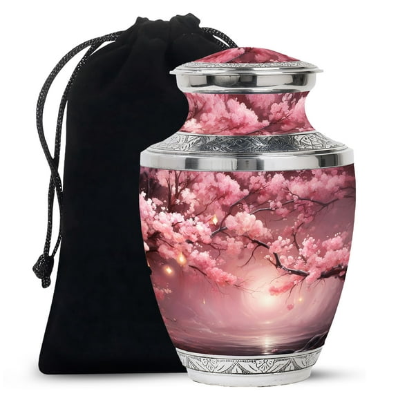 Burial Large Pink Forest Urns For Human Ashes Adult Mother And Father - Cremation Urn For Human Ashes Adult Male And Female - Memorial Gift For Decorative - 10Inch And 200Lbs Include Velvet Bag