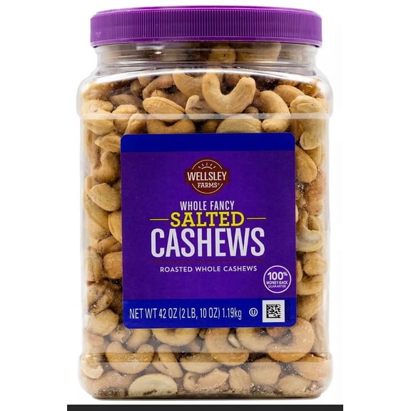 Wellsley Farms Whole Fancy Salted Roasted Whole Cashews, 42 oz.