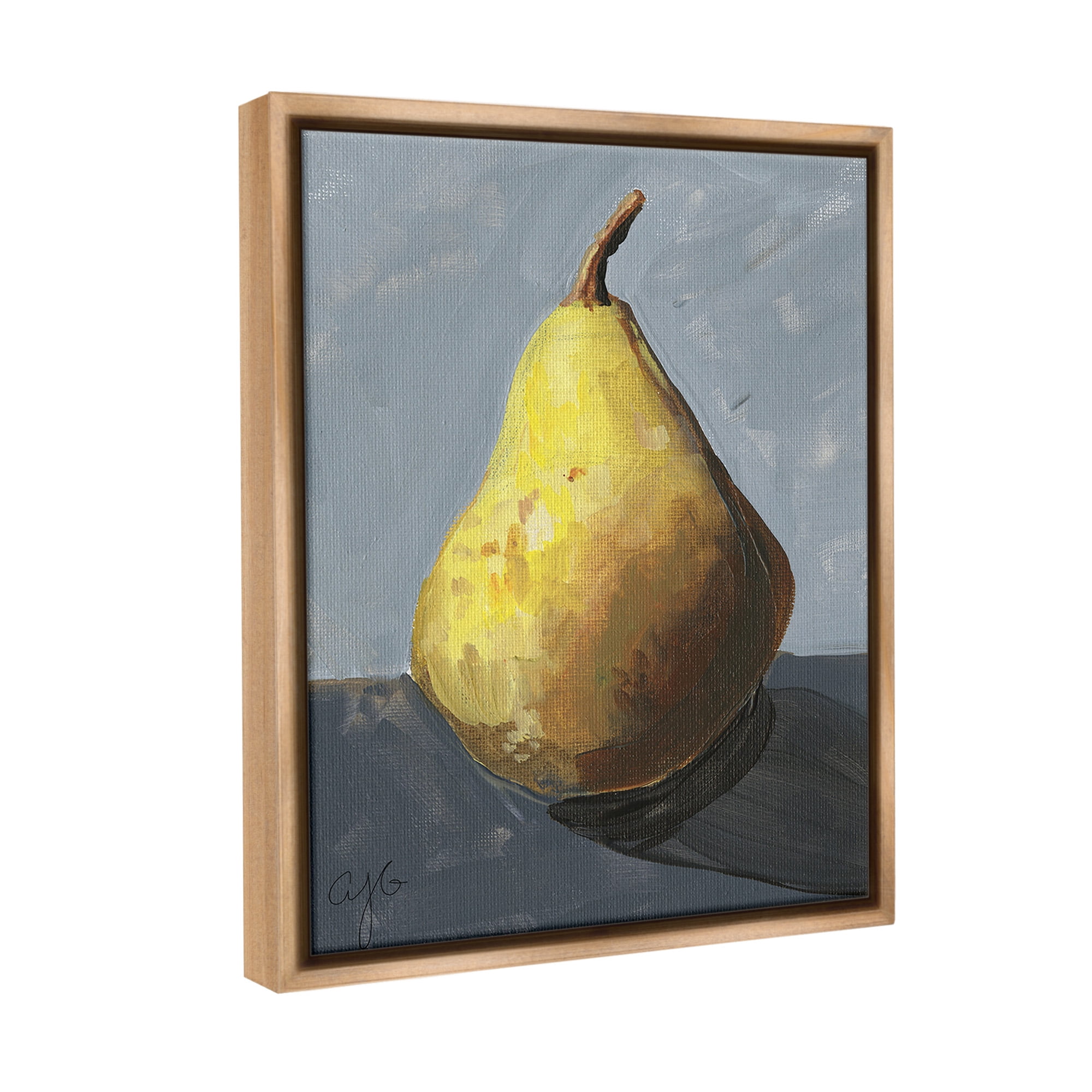 Stupell Industries Abstract Shadowed Pear Food & Beverage Painting Brown Floater Framed Canvas Art Print Wall Art, 25 x 31
