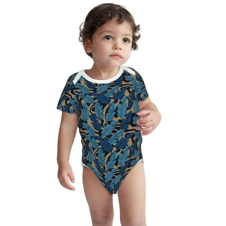 

Haiem Blue Leaves A Printed Unisex-Baby Short Sleeve Onesies Bodysuits Unisex Babies Snap-Up Rompers-3 Months
