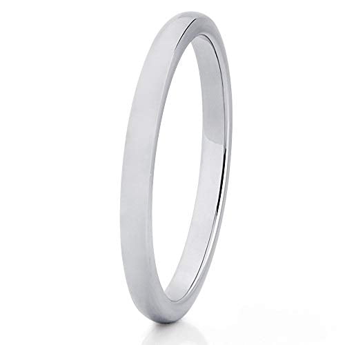 2mm Polished Silver Tungsten Carbide Ring Womens Tungsten Wedding Band Ladies Comfort Fit (10)