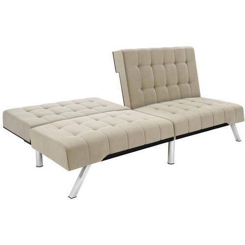 DHP Emily Convertible Futon Sofa Couch, Beige Velvet