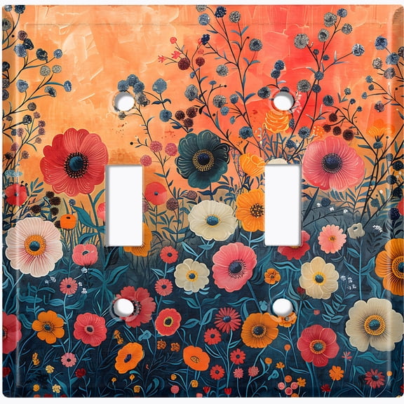 Metal Light Switch Wall Plate Outlet Cover (Printed Image of Vibrant Wild Poppies - Double Toggle)