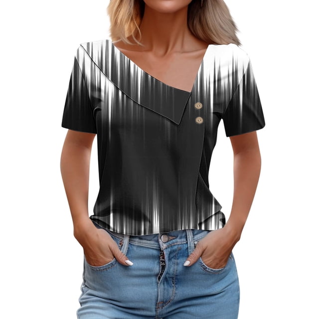 Birdeem Chemise Imprimée pour Femmes Printemps/été Manches Courtes T-Shirt Décontracté à Boutons
