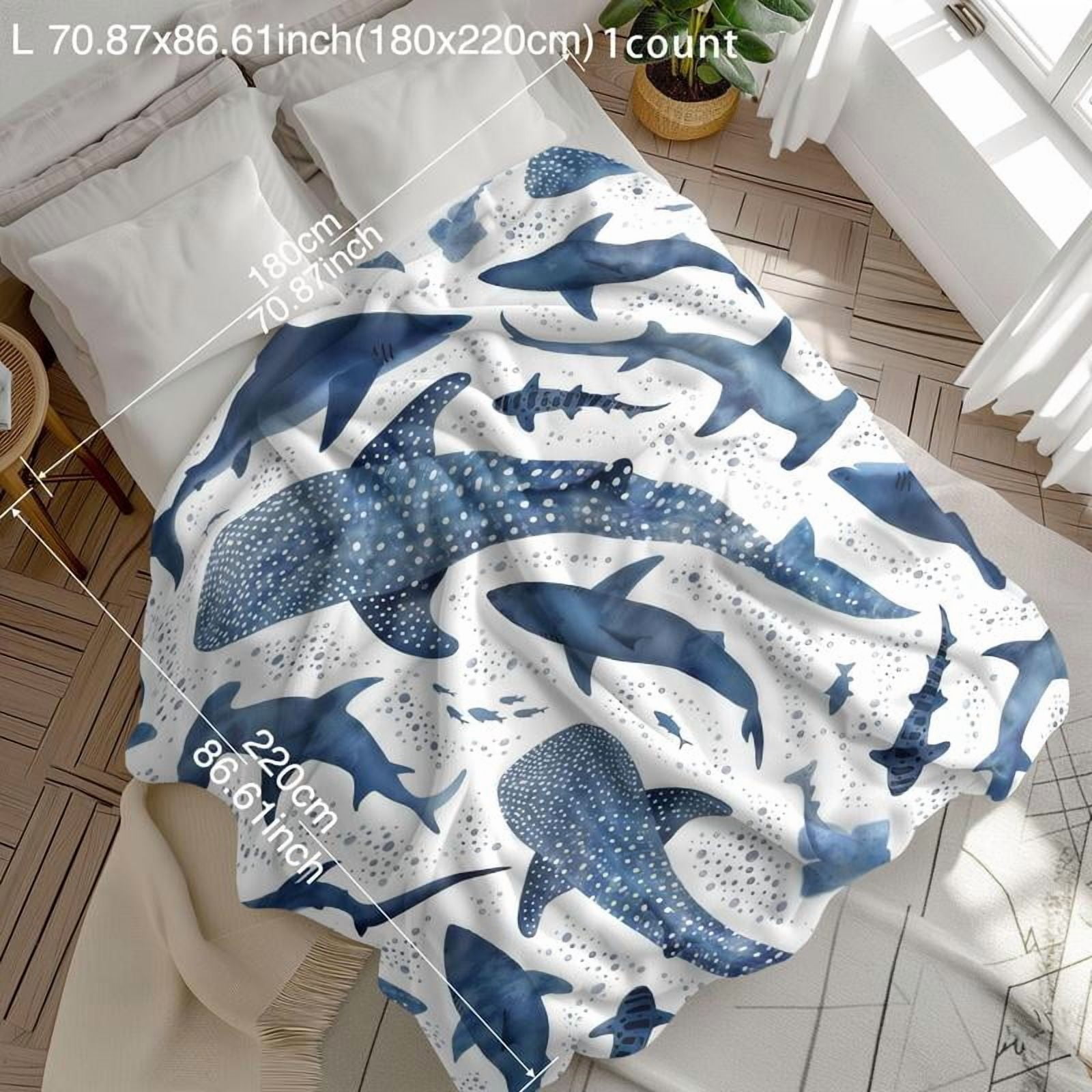 Shark Pattern Blanket, Soft Warm Throw Blanket, Air-conditioned Room Blanket, Warm Nap Blanket for Home Office Travel, Lightweight Blanket