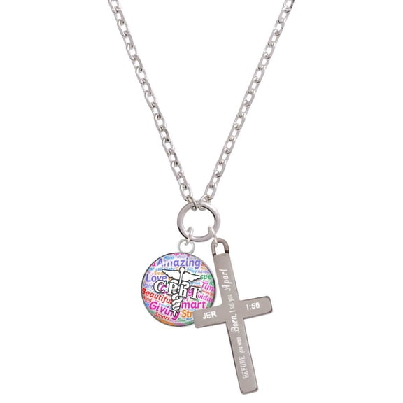 Delight Jewelry Silvertone Domed Multi Color CPhT I Set You Apart Engraved Cross Zoey Necklace, 28"