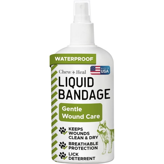 Chew Heal Pet Liquid Bandage for Dogs and Cats - 4 oz Spray with Aloe - Wound Care for Pets for Cuts, Scrapes, and Stitches