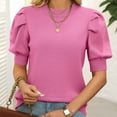 thumbnail image 5 of Posijego Women's Puff Short Sleeve Sweater Casual Crew Neck Lightweight Knit Pullover Shirts Dressy Blouses, 5 of 6