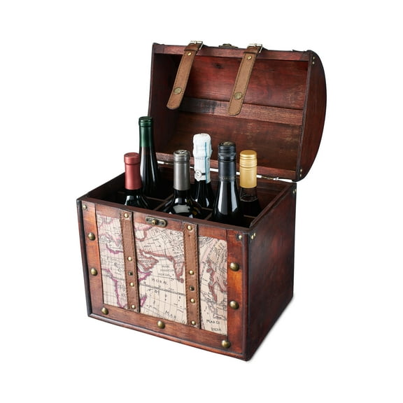 Twine Old World Wine Gift Box, 6-Bottle Wooden Wine Box, Wedding Gifts