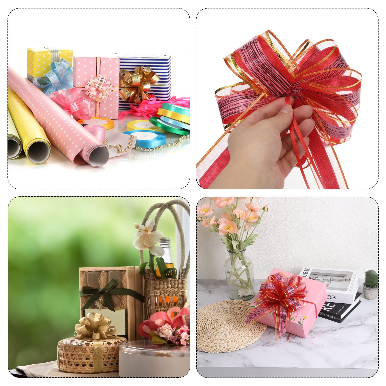 20pcs 8 Inch Large Pull Bow Gift Wrapping Bows Ribbon Organza White for Wedding Present Party