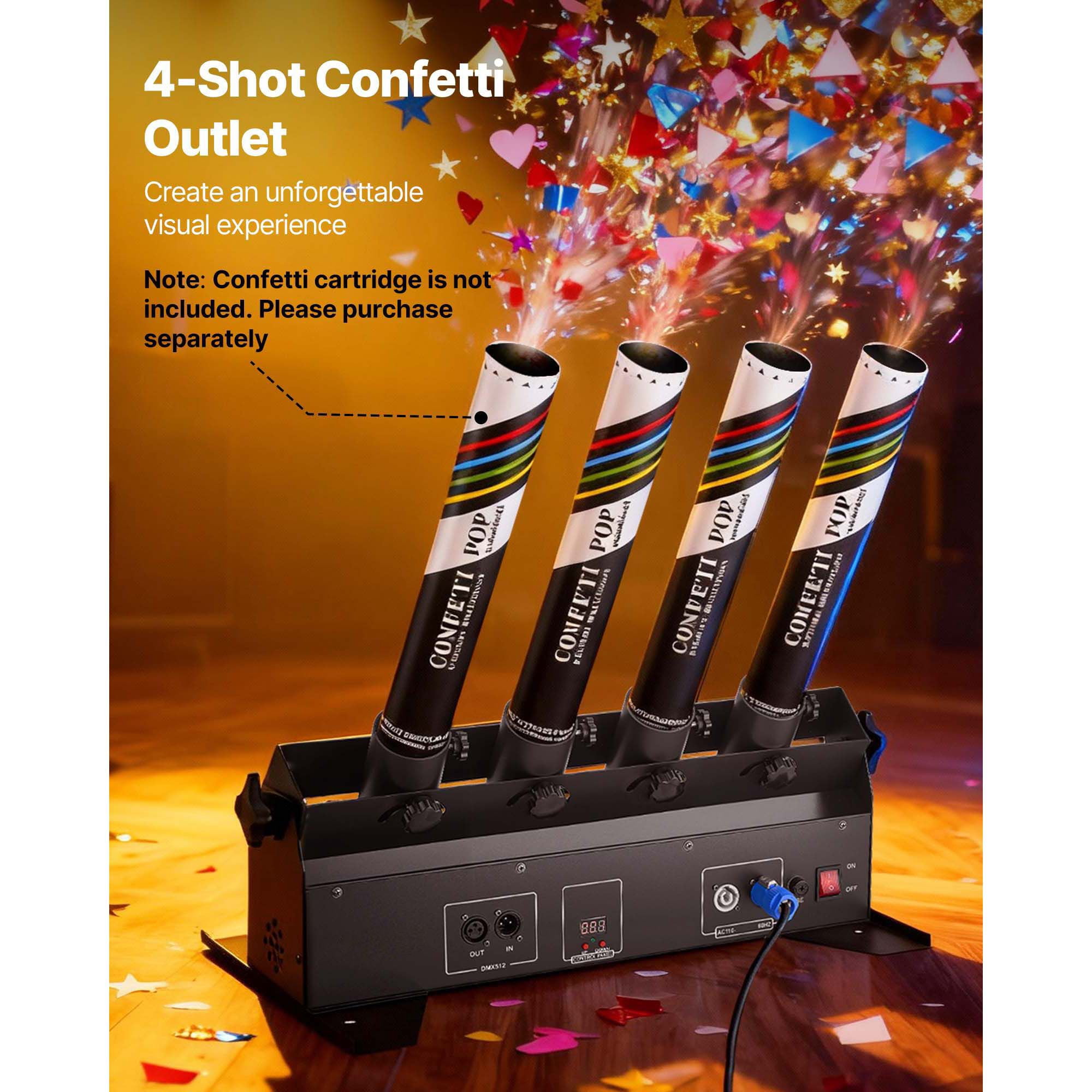 Electric Confetti Cannon Machine, High Output 4-Shot Confetti Launcher, DMX512, Manual & Remote Control, Portable Confe-tti Shooter for Wedding Christmas DJ Party Event Show Stage Night Club