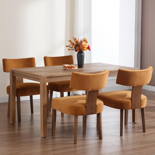 Juego de 4 Sillas de Comedor RIVOVA Tapizadas en Terciopelo con Patas de Madera
