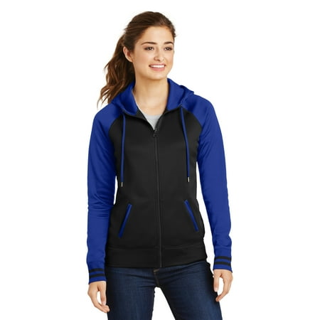 sport tek hooded fleece varsity wick zip jacket ladies