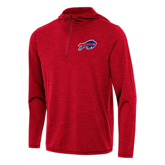 Men's Antigua Heather Red Buffalo Bills Tidy Quarter-Zip Pullover Hoodie