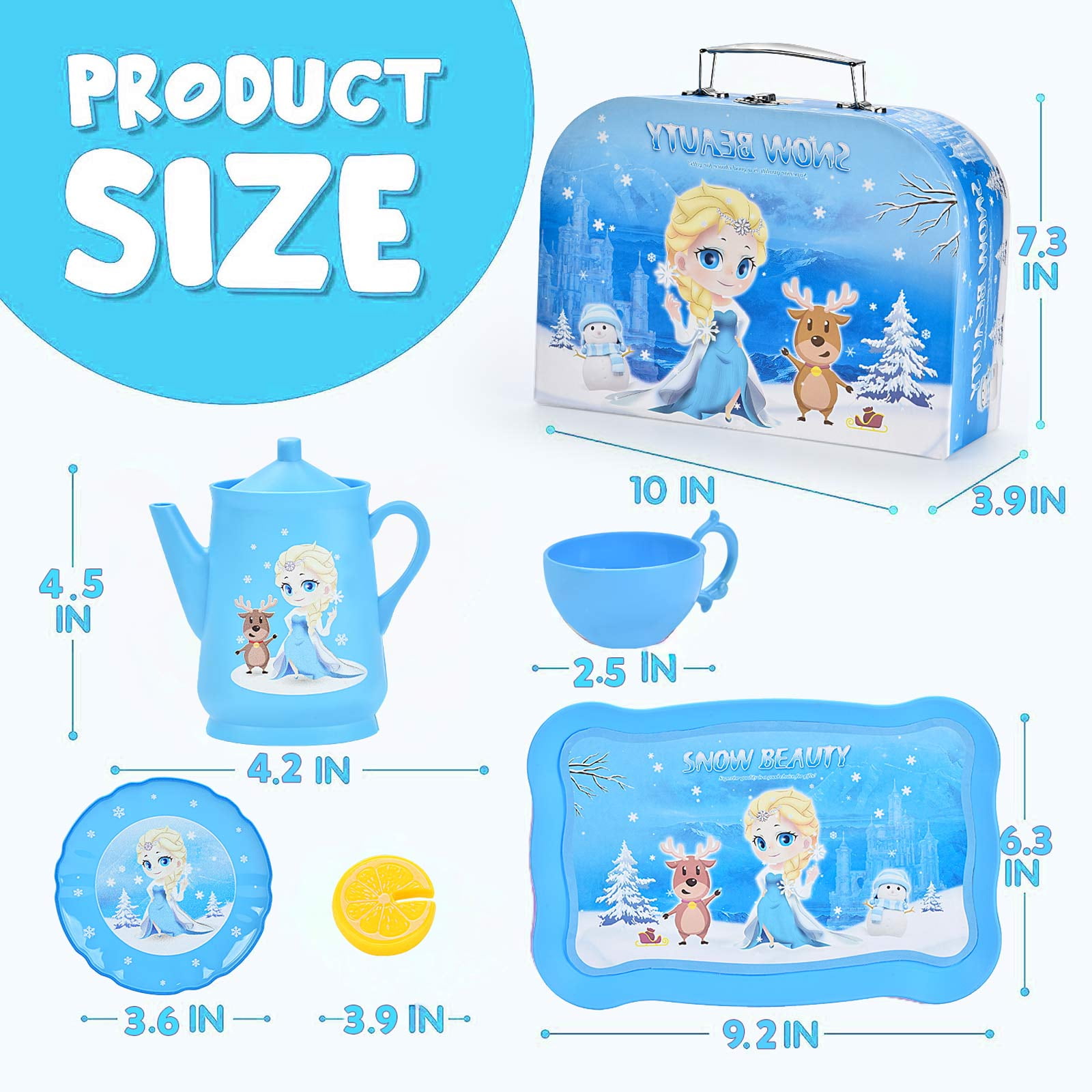 Amplov 44-Piece Princess Tea Set for Girls Ages 3–6, Toddler Pretend Tea Party Playset with Teapots, Plates, Cups, Spoons – Gift for Kids Kitchen Play