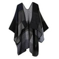 thumbnail image 4 of Ladies Women Stylish Poncho Cape Blanket Wrap Open Front Plaid Shawl Cardigan Coat - Black, as described, 4 of 8