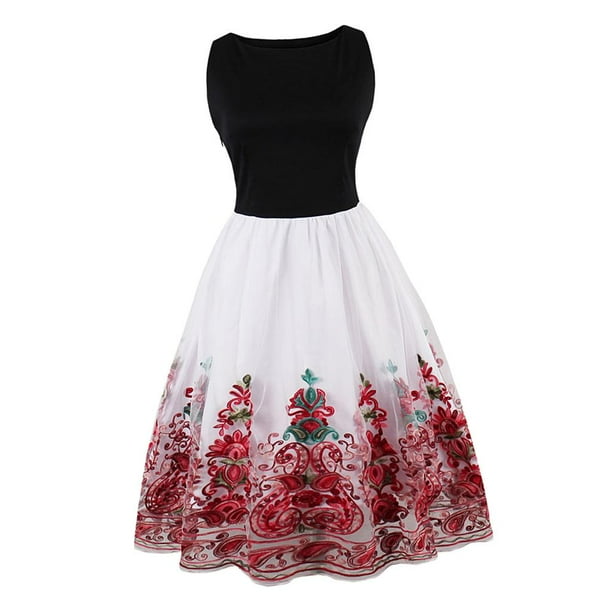 Vestido Vintage Rockabilly Estampados florales Sin formal Fit Blanco Rojo 2XL Colco vestido vintage para mujer