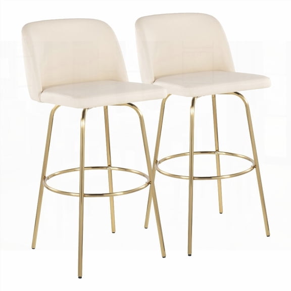Cream Faux Leather & Gold Metal - 2-Pack Contemporary Barstools with Round Footrest by LumiSource