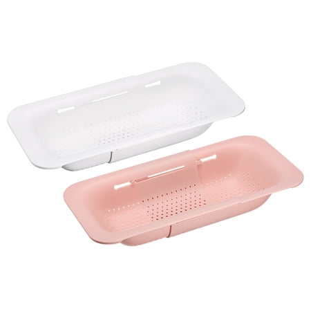 Unique Bargains Collapsible Colander Kitchen Plastic Basket 2 Pcs White Pink