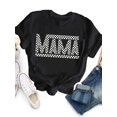 thumbnail image 1 of Women's Casual "MAMA" Checkered Print T-Shirt - Black Short Sleeve Crew Neck Top, Machine Washable, Perfect for Spring & Summer, 1 of 5