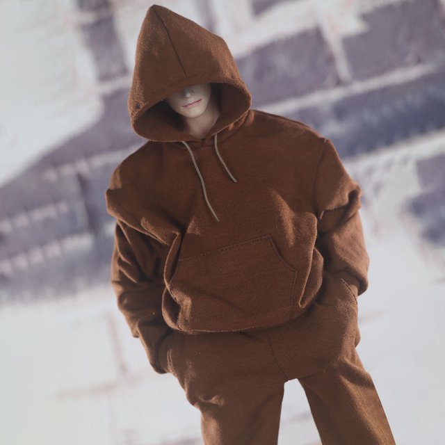 1/6 Sudadera con capucha y pantalones, ropa de muñeca, ropa en miniatura hecha a mano para vestir a muñecas de 12 ", figuras en miniatura, accesorio p Café CUTICAT pantalones femeninos