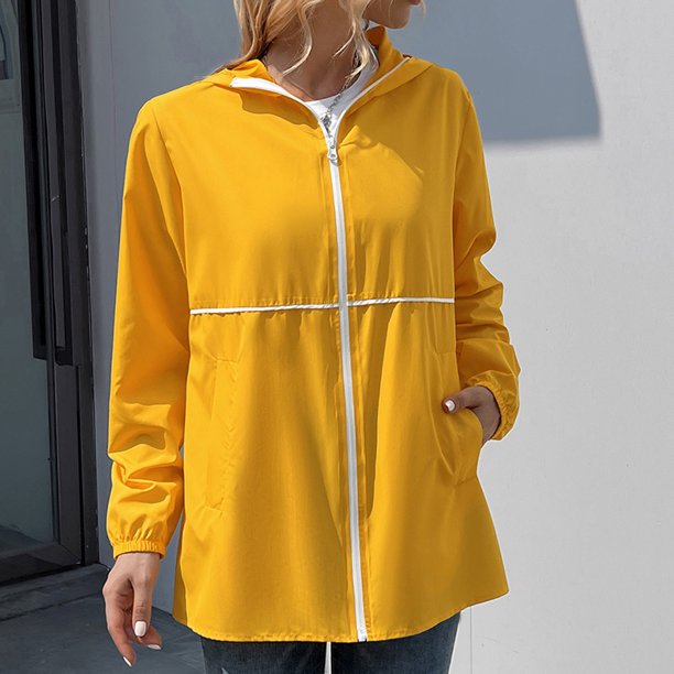 ICHUANYI Clearance Women's Long Sleeved Hooded Outdoor Sports Casual Jacket(Yellow, S) ICHUANYI WER2023081403066