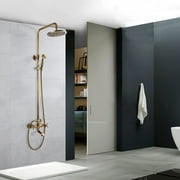Antique Brass Bathroom Shower Faucet mixer set Rainfall Twin Head kit Tub Spout Exposed