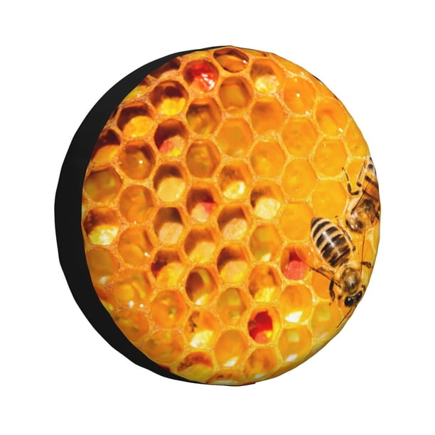 Fotbe Bees on Hive Honeycomb Funda de Llanta de Repuesto con Estampado, Engrosada, Ajuste Universal para Jeep, Remolque, RV, SUV, Camión-17 inch
