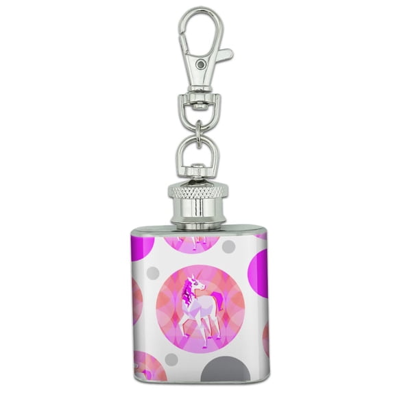 Geometric Unicorn Pink Fantasy Stainless Steel 1oz Mini Flask Key Chain